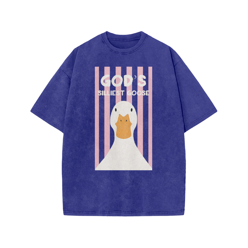 GOD'S SILLIEST GOOSE Print Acid Washed T-shirt - Blue - US20-22(3XL) - image 7