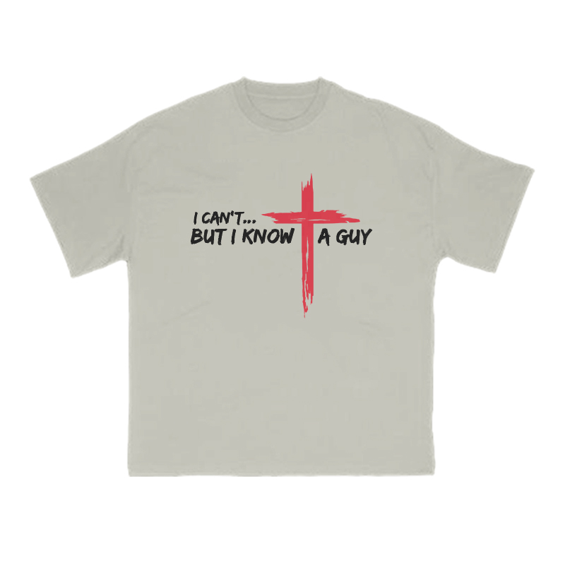 I Can't But I Know A Guy Red Cross Print T-shirt - Warm Grey - US16-18(2XL) - image 4