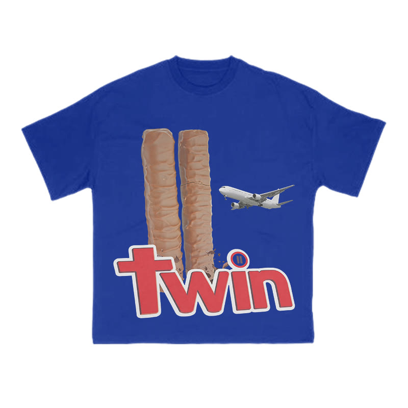 The Plane Crashing Into The Chocolate Bars Print T-shirt - Blue - US16-18(2XL) - image 8