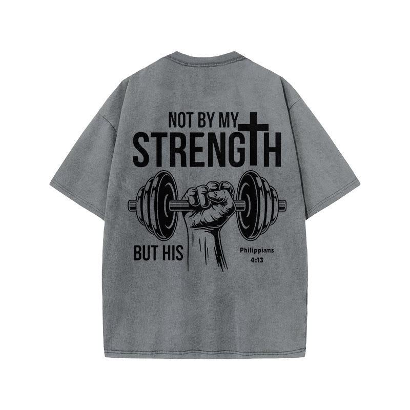 Gym 100% Cotton STRENGTH Print Acid Washed T-shirt - Grey - US20-22(3XL) - image 4