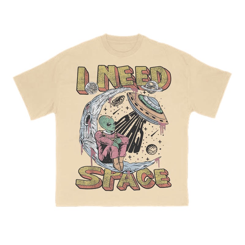 Unisex 100% Cotton I Need Space Creative Print T-shirt - Apricot - US16-18(2XL) - image 5