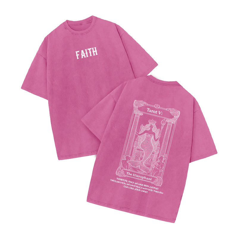 Faith Tarot The Hierophant Print Acid Washed T-shirt - Pink - US20-22(3XL) - image 7