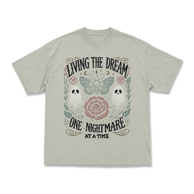 Living the Dream Gothic Ghost Print T-Shirt - Warm Grey - US16-18(2XL) - image 3