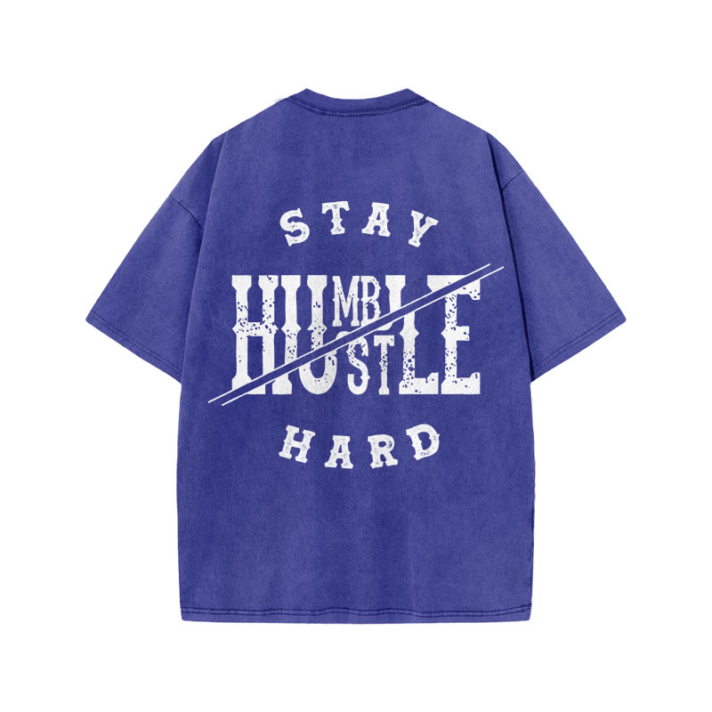 100% Cotton Stay Humble Gym Print Acid Washed T-shirt - Blue - US20-22(3XL) - image 7