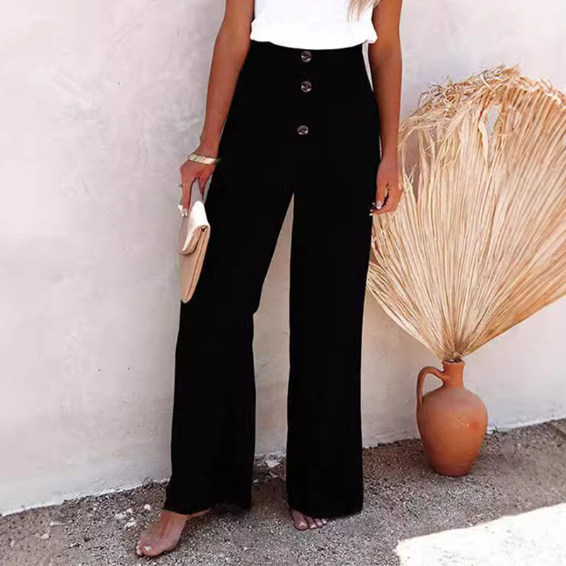 Casual Buttoned Elastic Waist Straight Pants - image 3