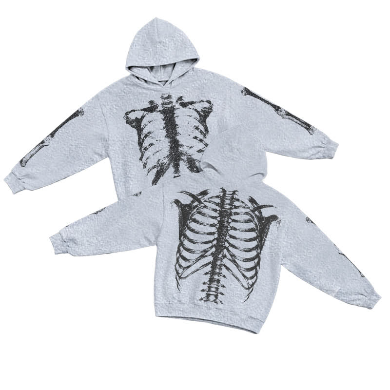 Gothic Skeleton Long Sleeve Pullover Graphic Print Hoodie - Grey - US16-18(2XL) - image 8
