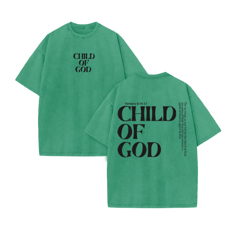Unisex 100% Cotton Child Of God Print Acid Washed T-shirt - Green - US20-22(3XL) - image 7