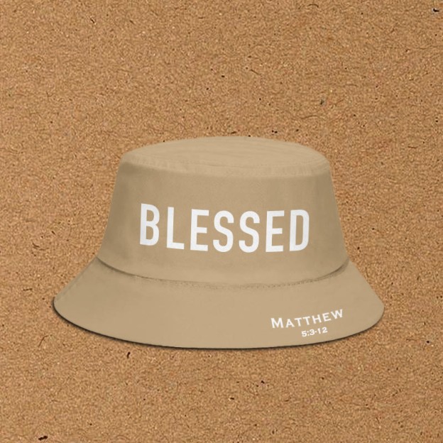 Blessed Matthew 5:3-12 Print Bucket Hat - Khaki - XL(62cm) - image 4