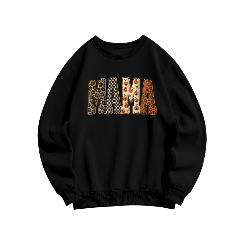 Halloween MAMA Letter Print Casual Sweatshirt - Black - US16-18(2XL) - image 7