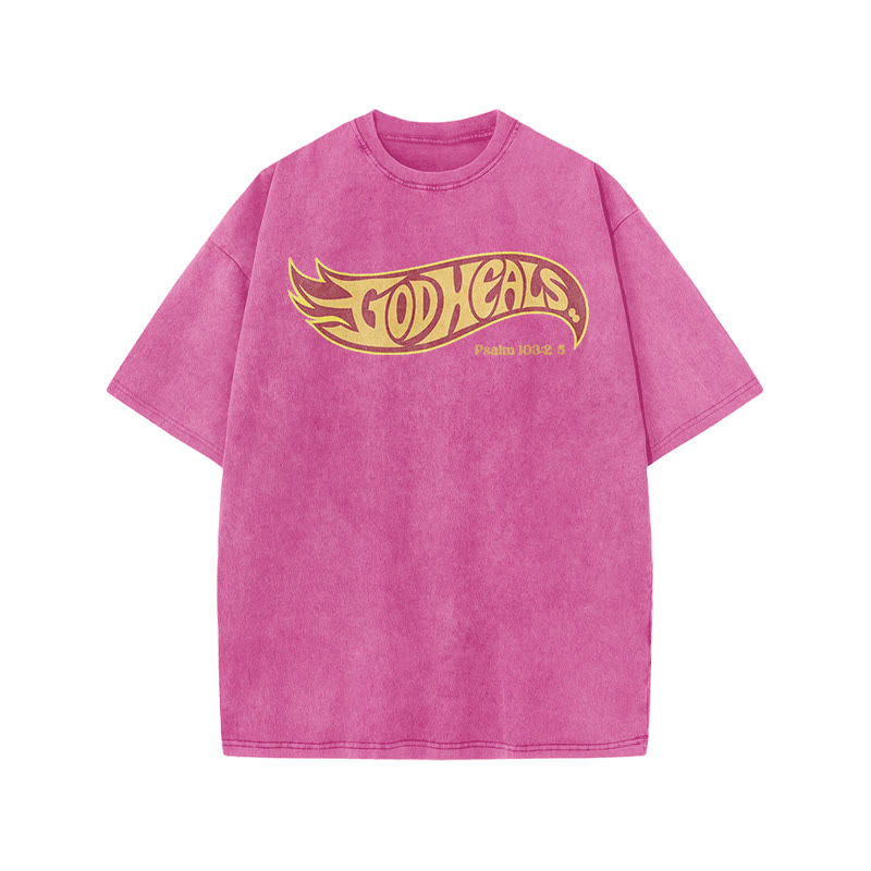 God Heals Psalm 103:2-5 Print Acid Washed T-shirt - Pink - US20-22(3XL) - image 8