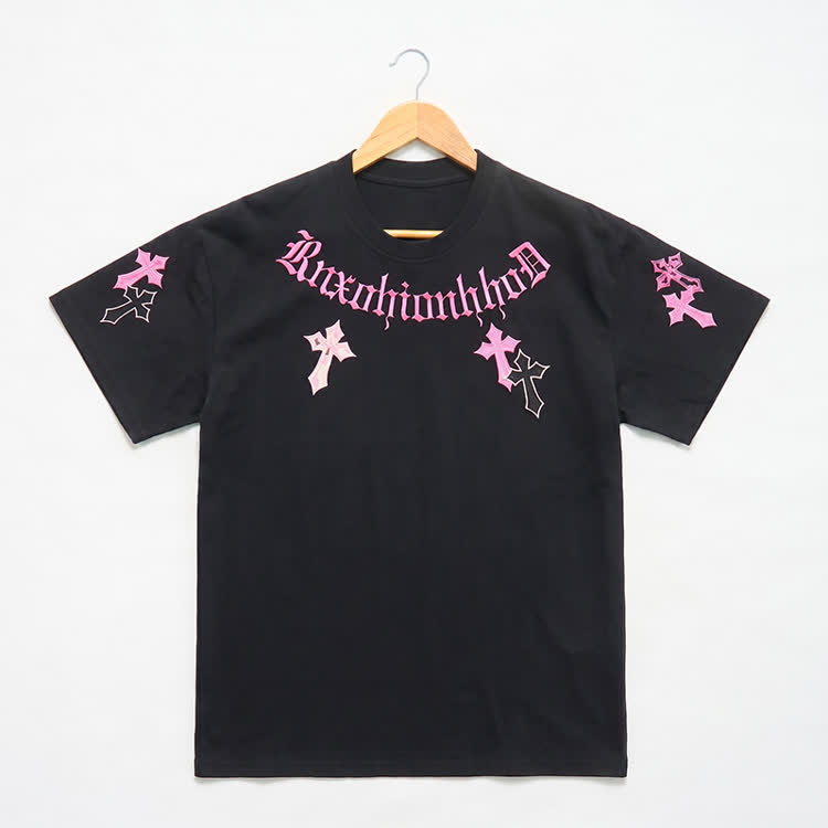 Gothic Cross Graphic Embroidered Round Neck T-Shirt - image 4