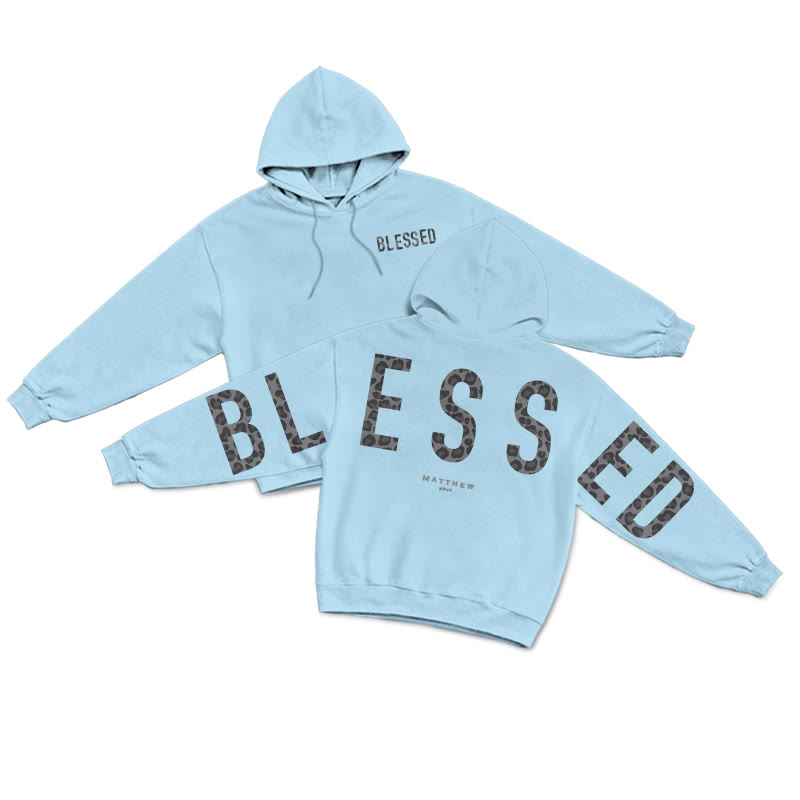 Leopard Design Blessed Matthew 5:3-12 Print Hoodie - Blue - US16-18(2XL) - image 6