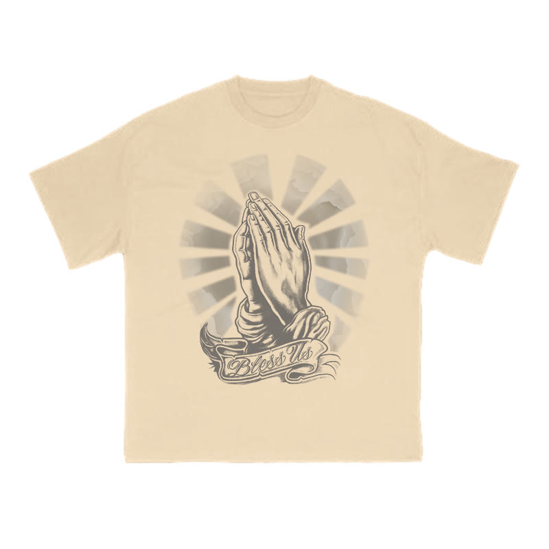 Unisex 100% Cotton Bless Us Print T-shirt - Apricot - US16-18(2XL) - image 5