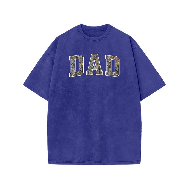 Casual Camo DAD Graphic Print Acid Washed T-shirt - Blue - US20-22(3XL) - image 6