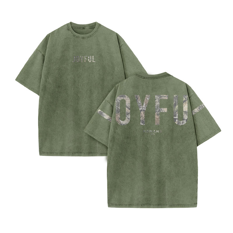 Joyful Romans 12:12 Dead Leaves Camouflage Print Acid Washed T-shirt - Army Green - US20-22(3XL) - image 6