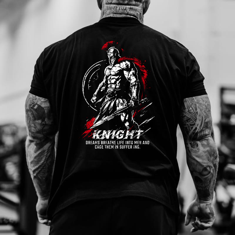 Gym 100% Cotton Knight Dreams Breathe Life Into Men And Cage Them In Suffer Ing Print T-shirt - Black - US16-18(2XL) - image 3