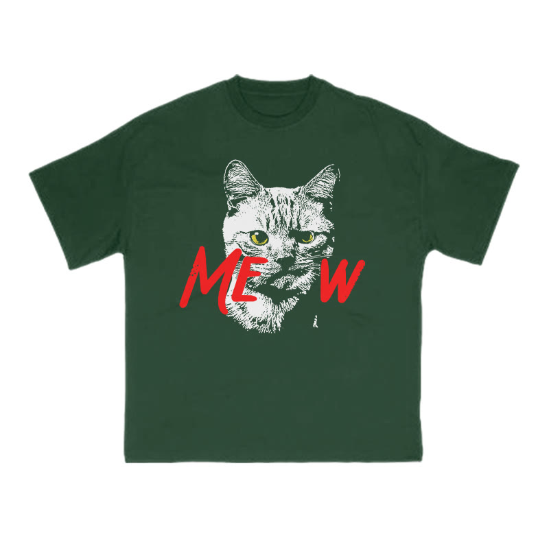 Unisex 100% Cotton Meow Cat Creative Print T-shirt - Dark Green - US16-18(2XL) - image 7