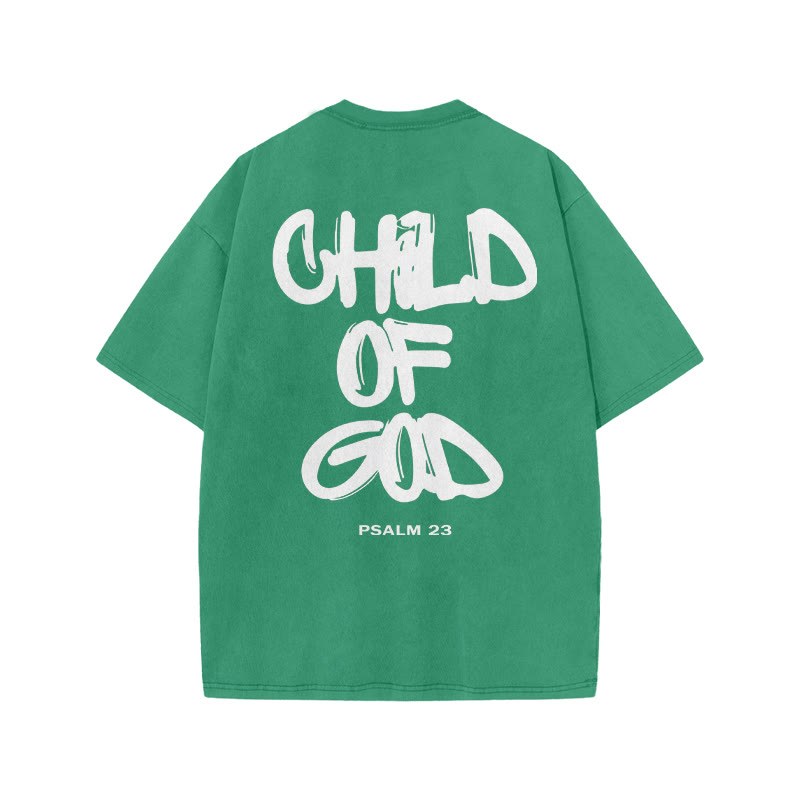 Unisex 100% Cotton Child Of God Print Acid Washed T-shirt - Green - 3XL - image 6