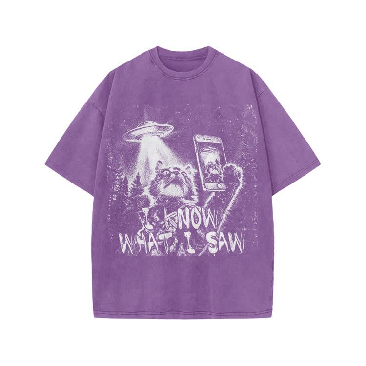 Vintage UFO Cat  I Know What I Saw Graphic Washed T-Shirt - Purple - US20-22(3XL) - image 9