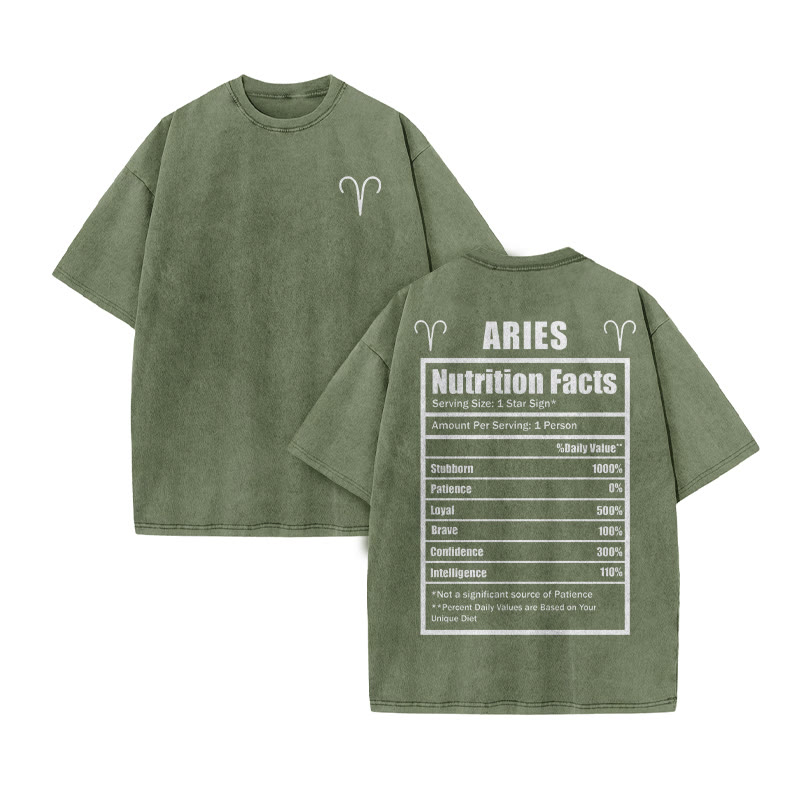 Aries Nutrition Facts Print Acid Washed T-shirt - Army Green - US20-22(3XL) - image 6