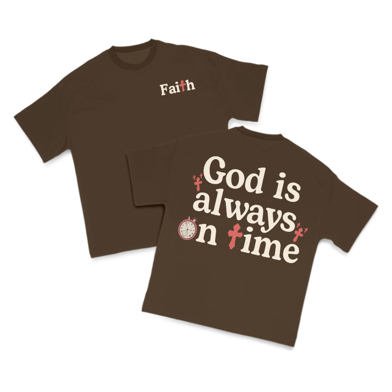 God Is Always On Time Print T-shirt - Coffee - US16-18(2XL) - image 7