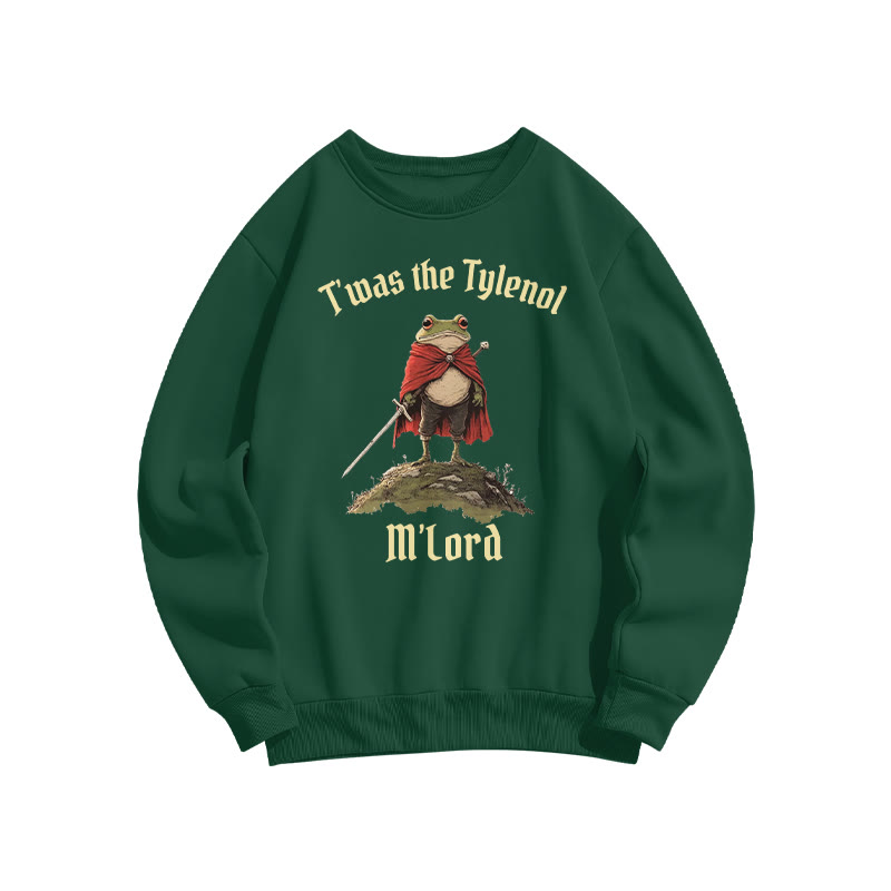 Unisex T'was The Tylenol M'lord Red Cloak Frog Print Sweatshirt - Dark Green - US16-18(2XL) - image 6