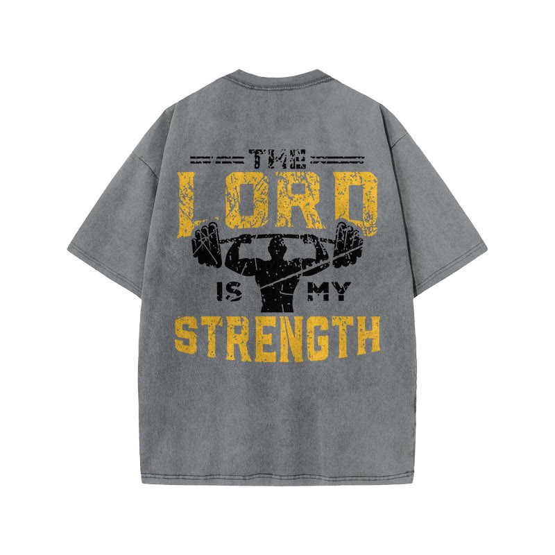 Gym 100% Cotton The Lord Is My Strength Print Acid Washed T-shirt - Grey - US20-22(3XL) - image 4
