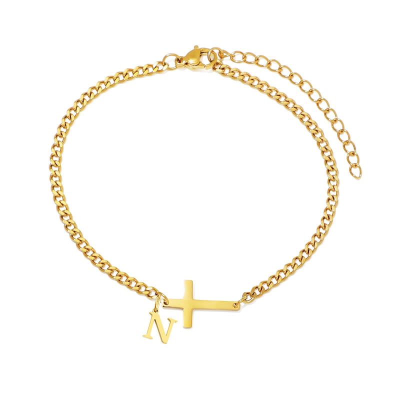 Letter Pendant Cross Bracelet - N - Golden-20CM+5CM - image 15