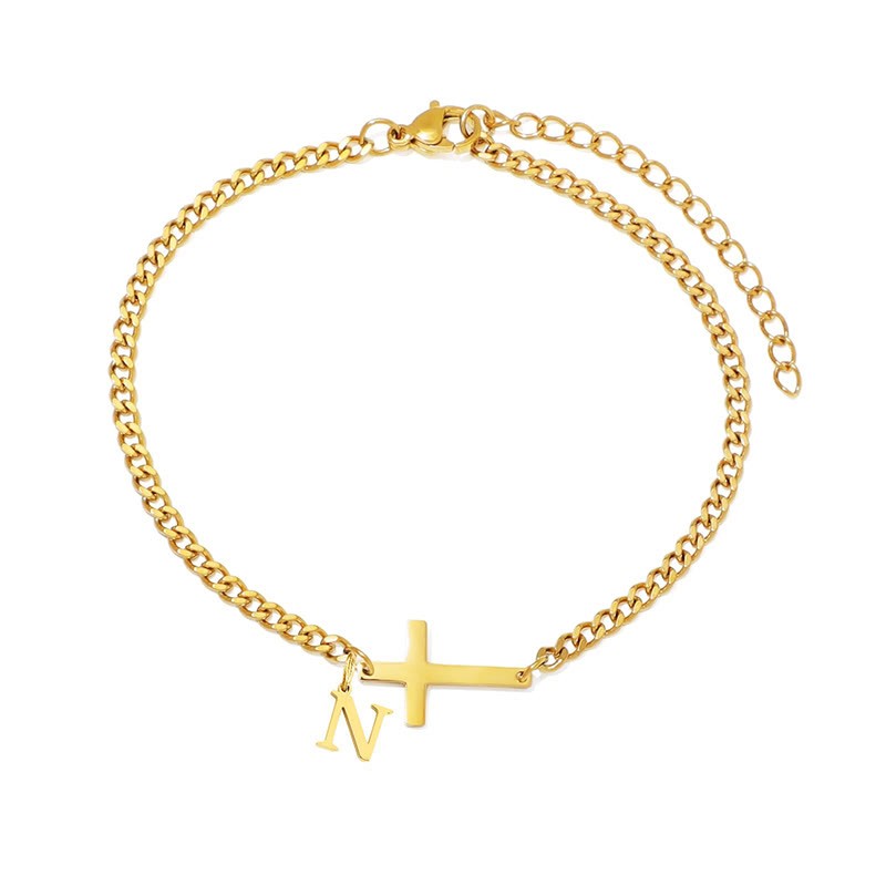 Letter Pendant Cross Bracelet - N - Golden-20CM+5CM - image 15