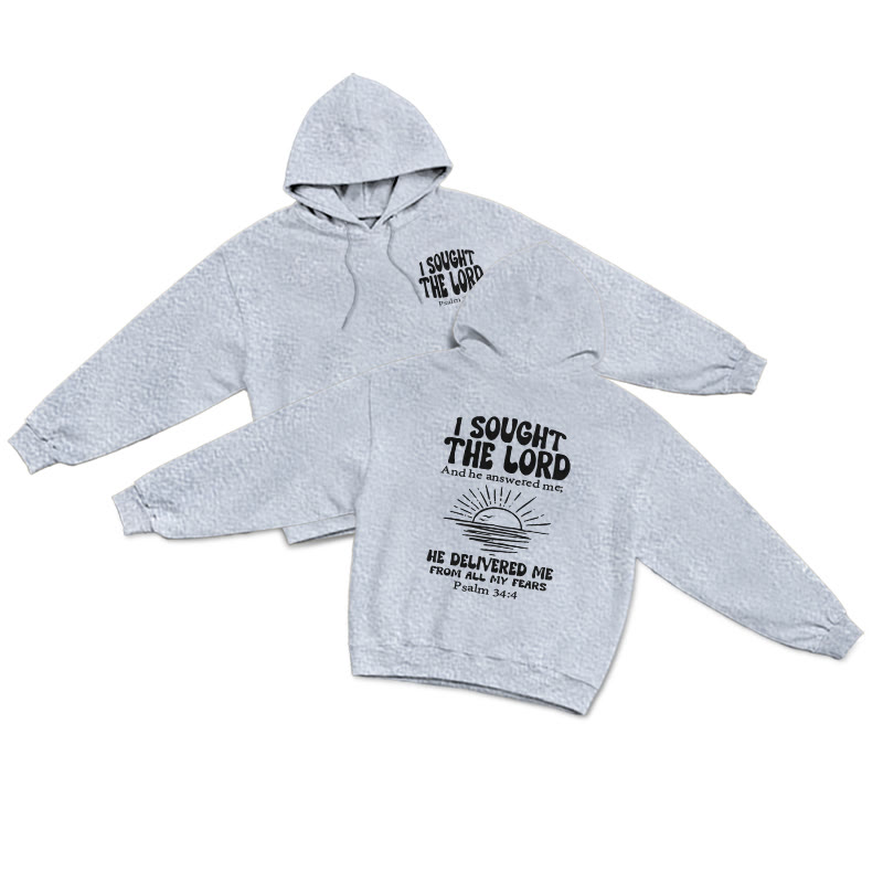 I Sought The Lord And He Answered Me He Delivered Me From All My Fears Print Hoodie - Grey - US16-18(2XL) - image 3