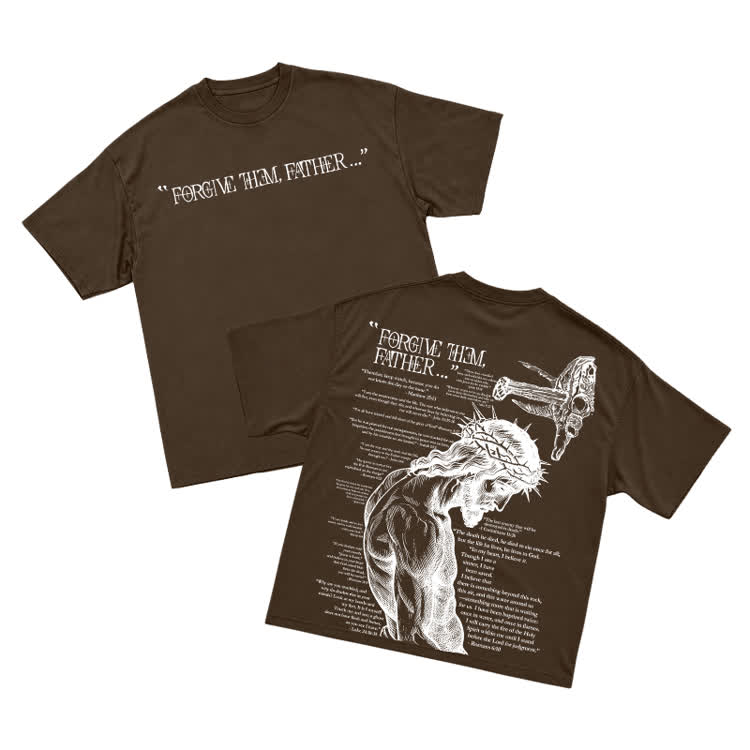 Vintage Forgive Them Father Back Graphic T-Shirt - Coffee - US16-18(2XL) - image 6