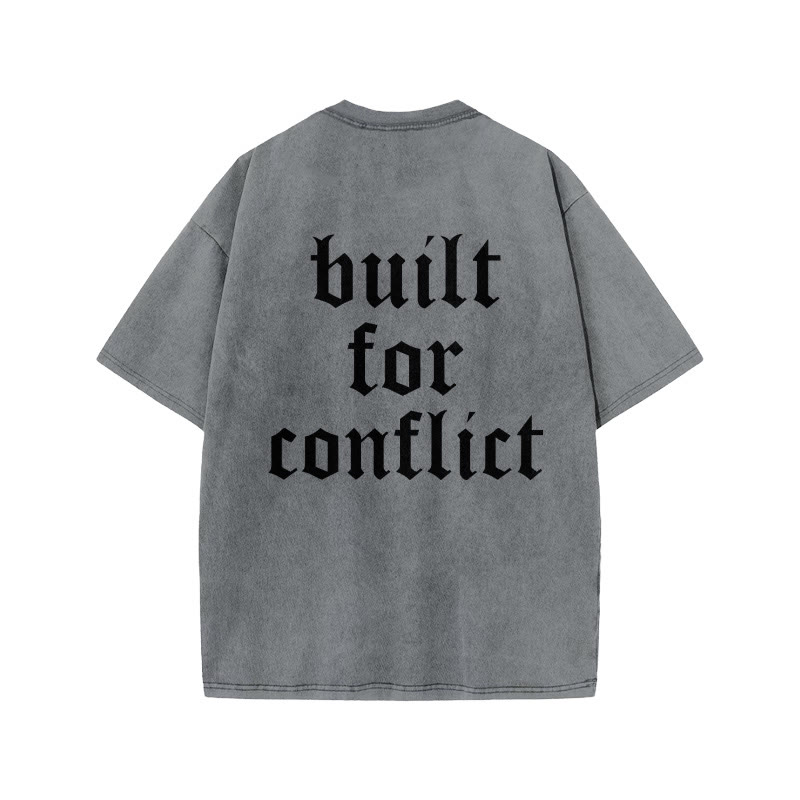 100% Cotton Built For Conflict Gym Print Acid Washed T-shirt - Grey - US20-22(3XL) - image 4
