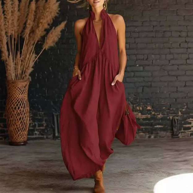 Elegant Vacation Stand Collar Solid Color Dress - Red - US20-22(3XL) - image 4