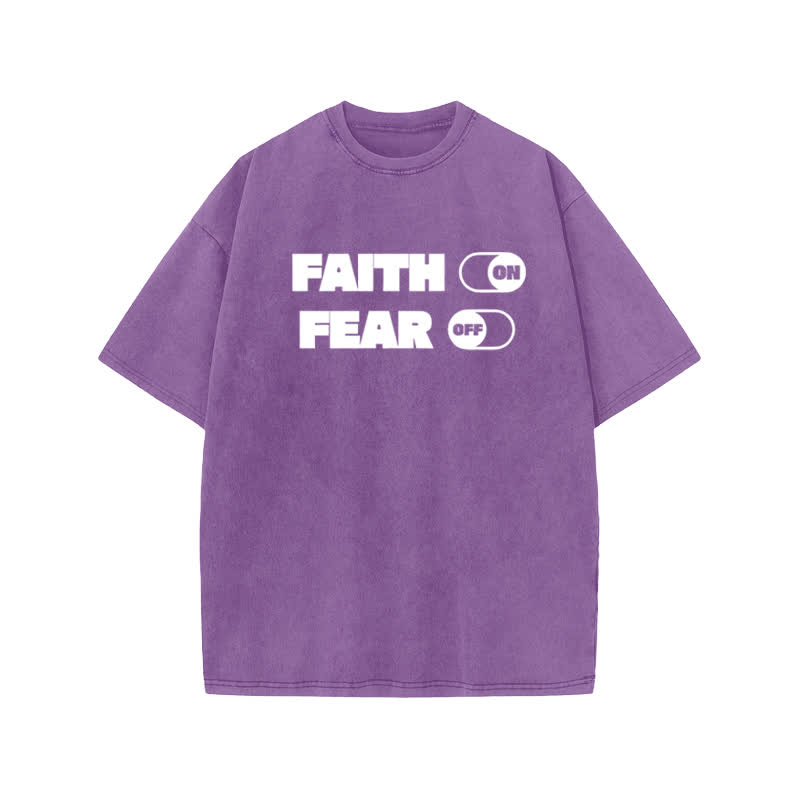 Unisex 100% Cotton Faith Switch Print Acid Washed T-shirt - Purple - US20-22(3XL) - image 9