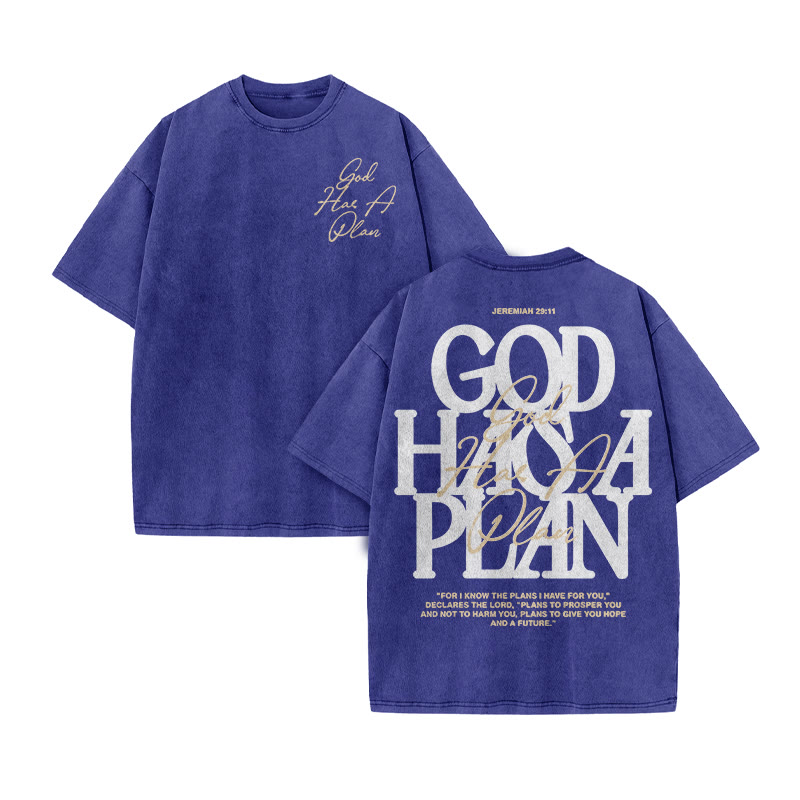 Jeremiah 29:11 God Has A Plan Print Acid Washed T-shirt - Blue - US20-22(3XL) - image 9