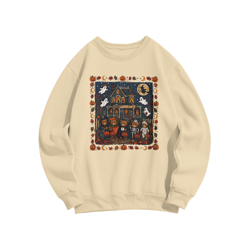 Halloween Haunted House Graphic Print Sweatshirt - Apricot - US16-18(2XL) - image 5