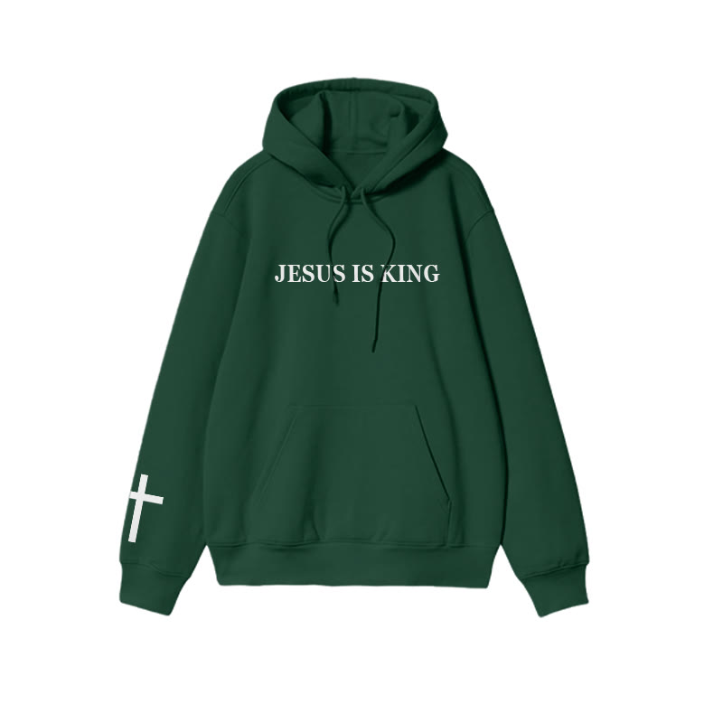 Unisex 100% Cotton Jesus Is King Cross Print Hoodie - Dark Green - US16-18(2XL) - image 6