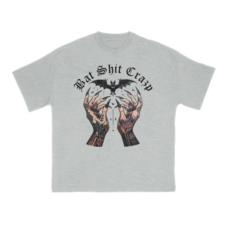 Unisex 100% Cotton Bat Shit Crazy Halloween Print T-shirt - Grey - US16-18(2XL) - image 3