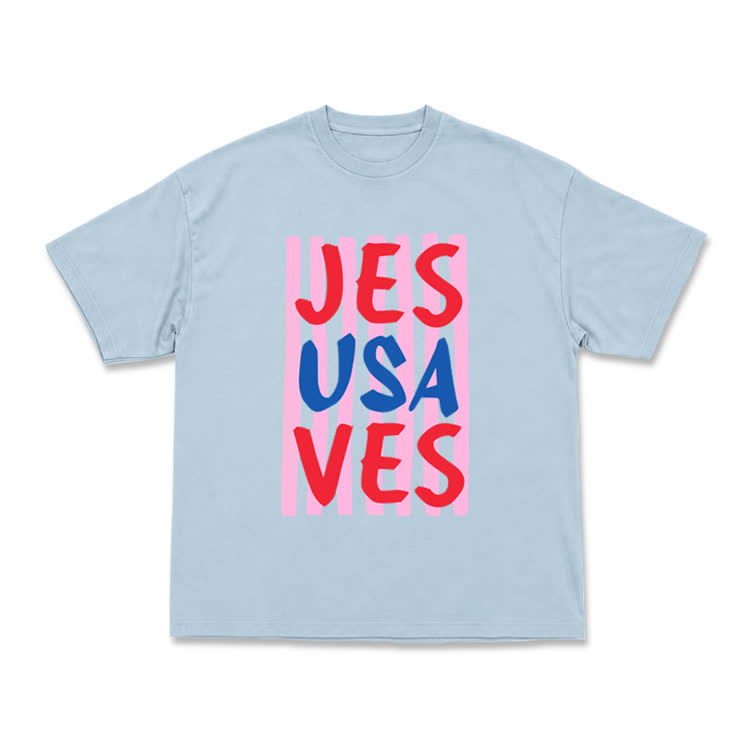 Art Inspired Stripe JESUSAVES Graphic T-Shirt - Light Blue - US16-18(2XL) - image 3