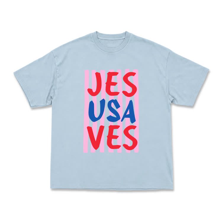 Art Inspired Stripe JESUSAVES Graphic T-Shirt - Light Blue - US16-18(2XL) - image 3