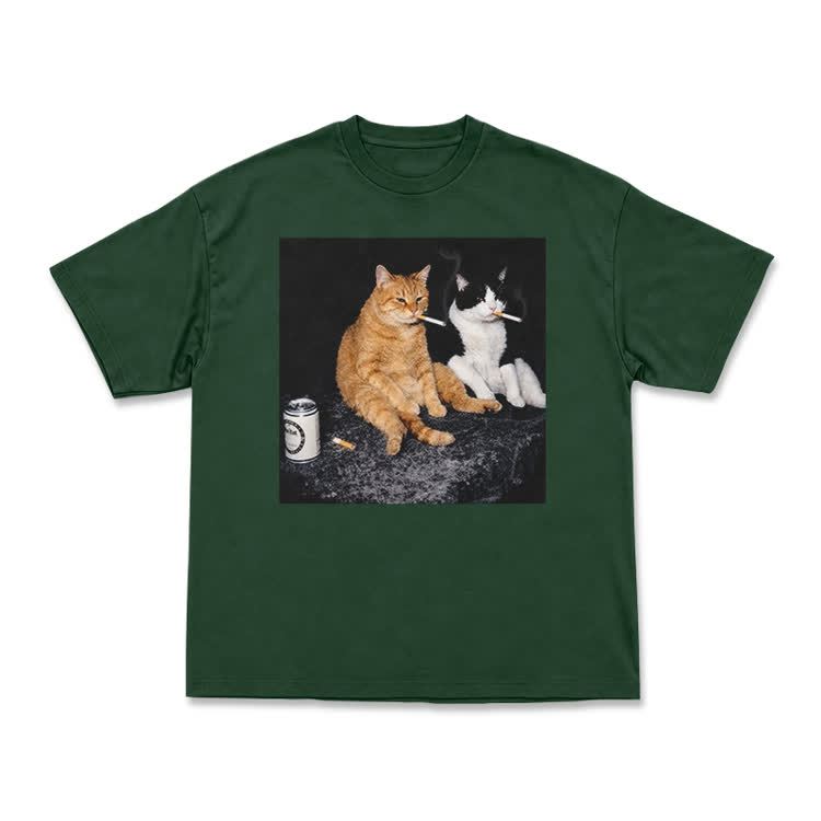 Vintage Smoking Cats Graphic T-Shirt - Green - US16-18(2XL) - image 12