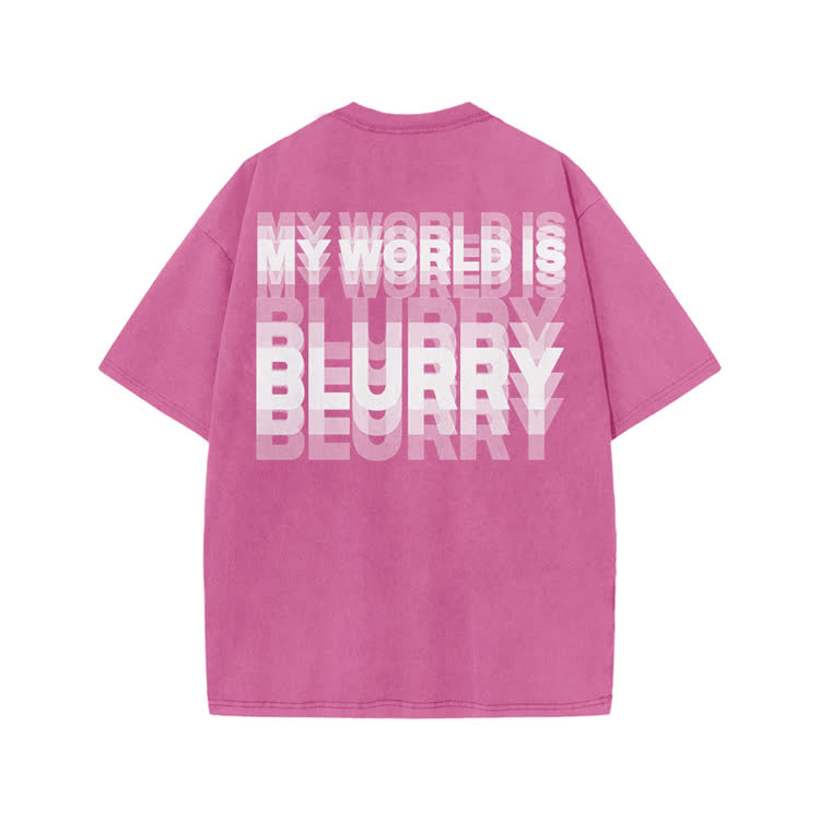 My World Is Blurry Print Acid Washed T-shirt - Pink - US20-22(3XL) - image 7