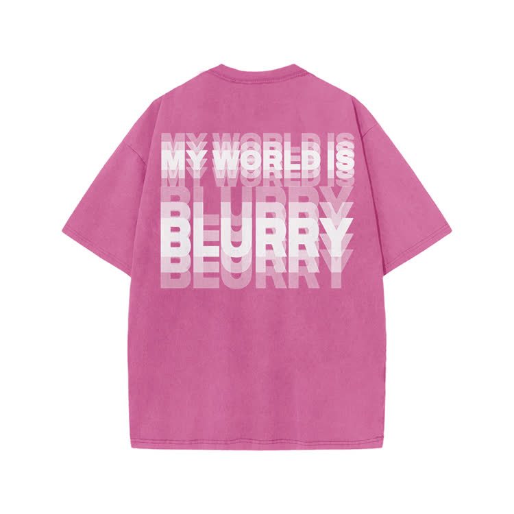 My World Is Blurry Print Acid Washed T-shirt - Pink - US20-22(3XL) - image 7