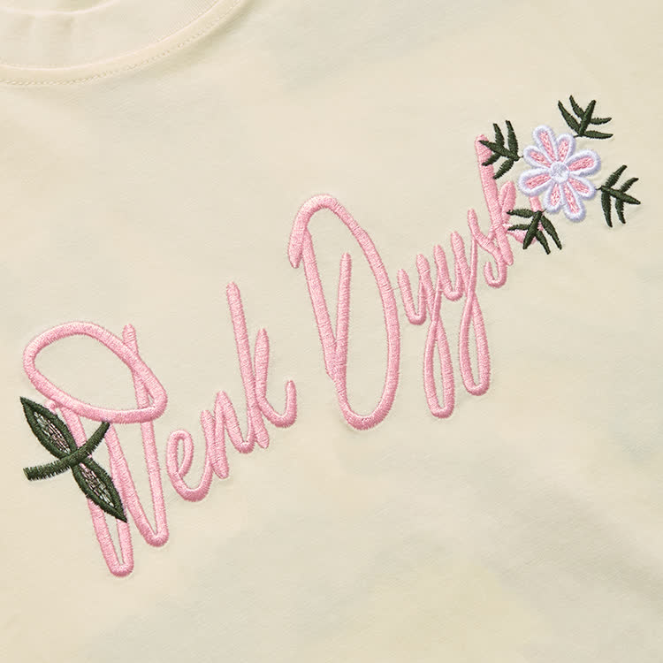 Casual Floral Script and cross Embroidered Round Neck T-Shirt - image 17