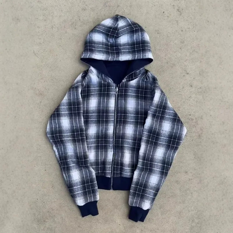 Check Patchwork Print Reversible Zip Hoodie - image 4