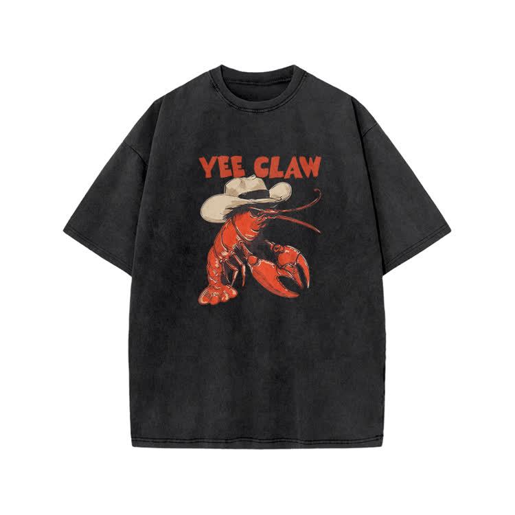 Vintage Yee Claw Lobster Print Acid Washed T-shirt - Black - US20-22(3XL) - image 7