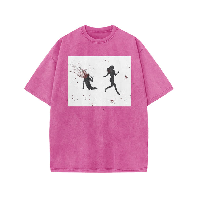 “Run Away”Girl Graphic Print Acid Washed T-shirt - Pink - US20-22(3XL) - image 9