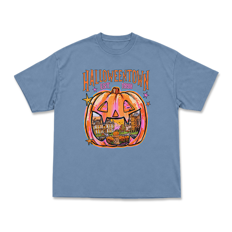 Vintage Halloweentown Pumpkin Round Neck Graphic Print T-Shirt - Dusty Blue - US16-18(2XL) - image 6