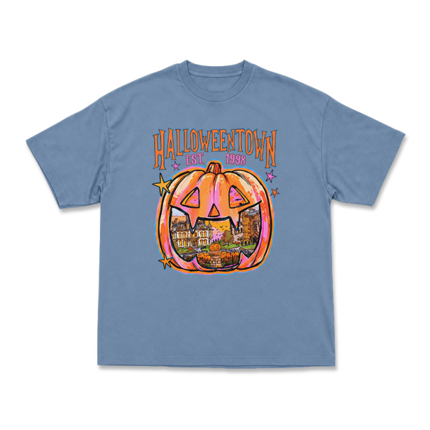 Vintage Halloweentown Pumpkin Round Neck Graphic Print T-Shirt - Dusty Blue - US16-18(2XL) - image 6