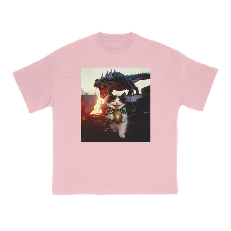 Unisex 100% Cotton Cat Stealing Dinosaur Egg Print T-shirt - Pink - US16-18(2XL) - image 10